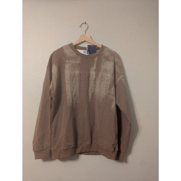 NWT‎ Aelfric Eden Crew Neck Sarcastic Sweatshirt Mens L Brown Grunge Layers - Picture 1 of 8